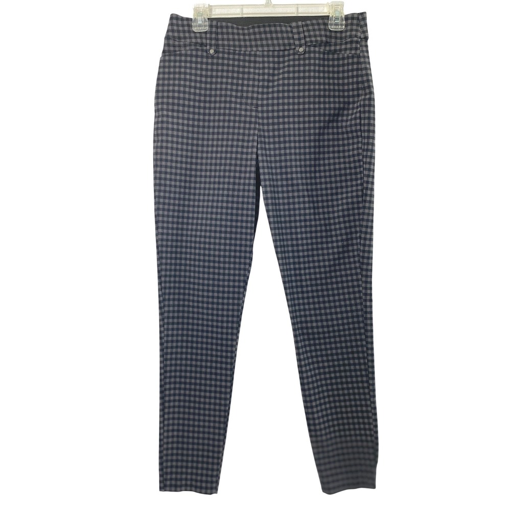 Maurices Pants Womens M Gingham Pull‎ On Skinny Trousers Black Gray Work Office
